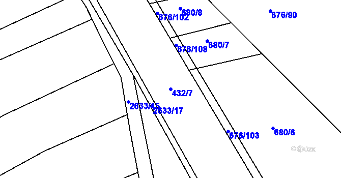 Parcela st. 432/7 v KÚ Kuřim, Katastrální mapa