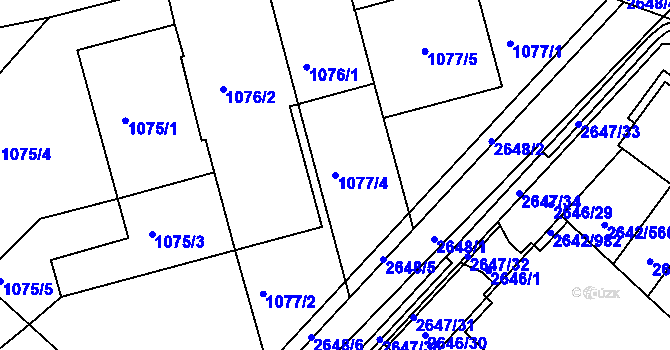 Parcela st. 1077/4 v KÚ Kuřim, Katastrální mapa