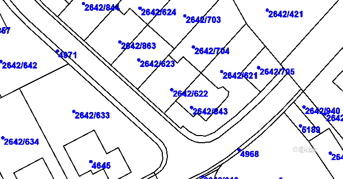 Parcela st. 2642/622 v KÚ Kuřim, Katastrální mapa