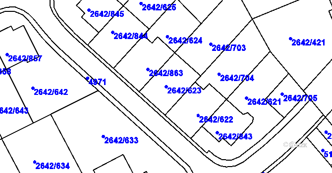 Parcela st. 2642/623 v KÚ Kuřim, Katastrální mapa