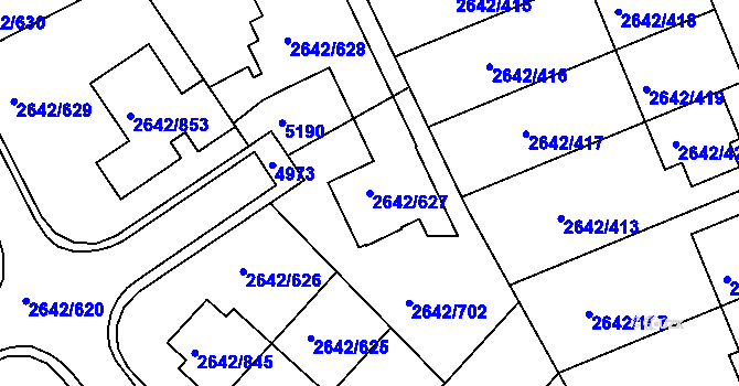 Parcela st. 2642/627 v KÚ Kuřim, Katastrální mapa