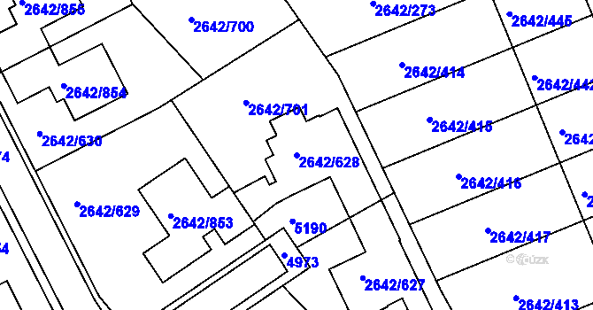 Parcela st. 2642/628 v KÚ Kuřim, Katastrální mapa