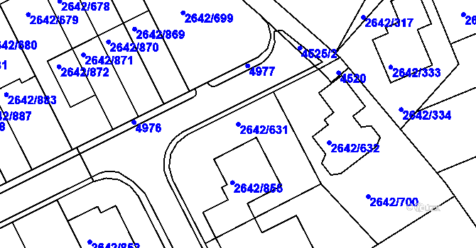 Parcela st. 2642/631 v KÚ Kuřim, Katastrální mapa