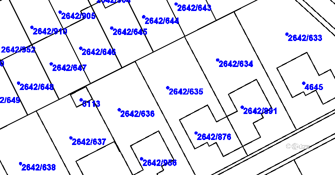 Parcela st. 2642/635 v KÚ Kuřim, Katastrální mapa