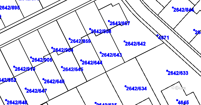 Parcela st. 2642/643 v KÚ Kuřim, Katastrální mapa