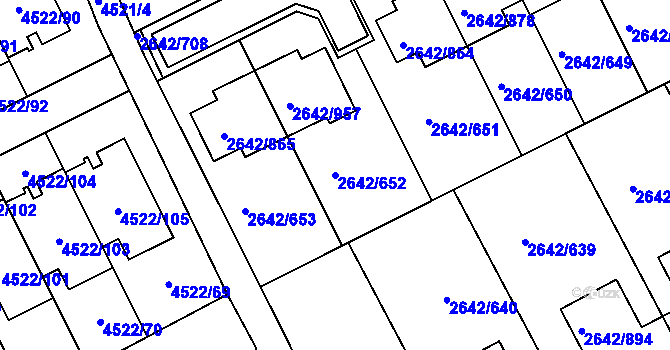 Parcela st. 2642/652 v KÚ Kuřim, Katastrální mapa