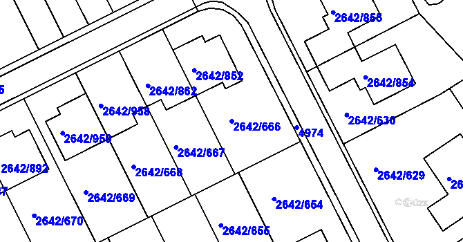 Parcela st. 2642/666 v KÚ Kuřim, Katastrální mapa
