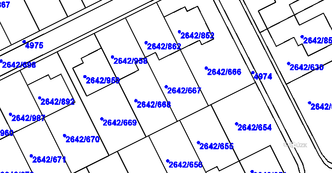 Parcela st. 2642/667 v KÚ Kuřim, Katastrální mapa