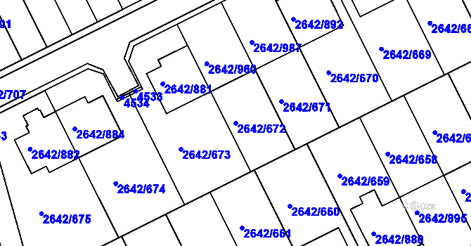 Parcela st. 2642/672 v KÚ Kuřim, Katastrální mapa