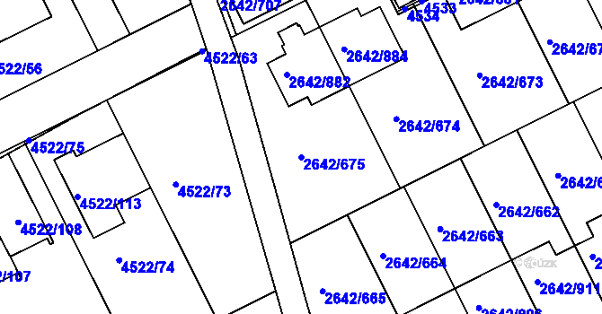 Parcela st. 2642/675 v KÚ Kuřim, Katastrální mapa