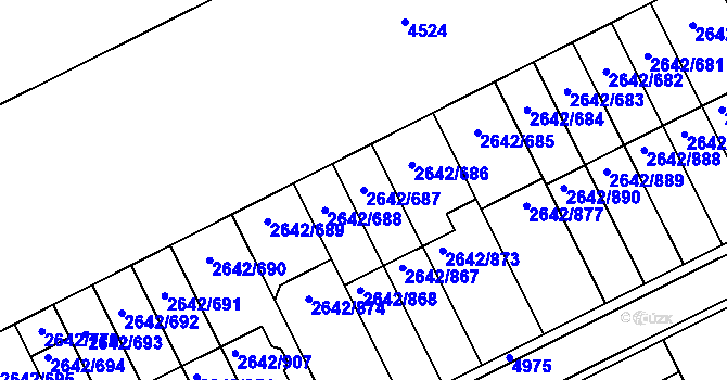 Parcela st. 2642/687 v KÚ Kuřim, Katastrální mapa