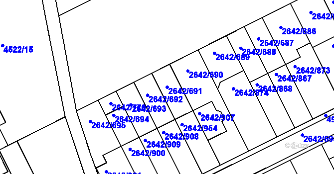 Parcela st. 2642/691 v KÚ Kuřim, Katastrální mapa
