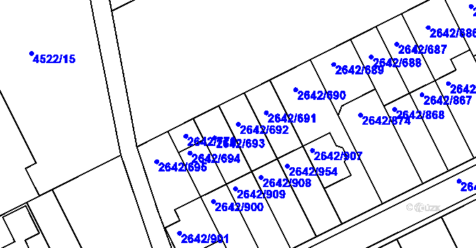 Parcela st. 2642/692 v KÚ Kuřim, Katastrální mapa