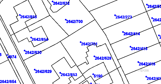 Parcela st. 2642/701 v KÚ Kuřim, Katastrální mapa