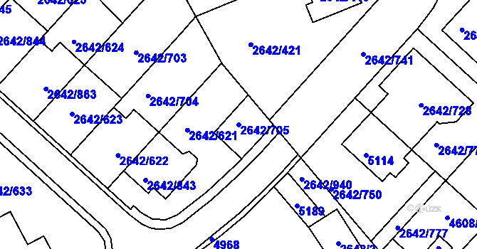 Parcela st. 2642/705 v KÚ Kuřim, Katastrální mapa