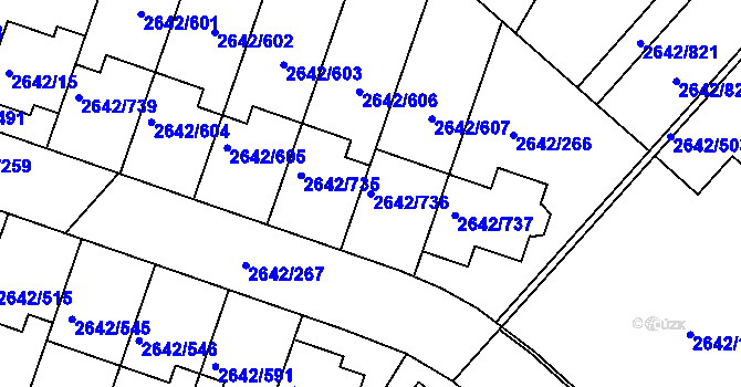 Parcela st. 2642/736 v KÚ Kuřim, Katastrální mapa