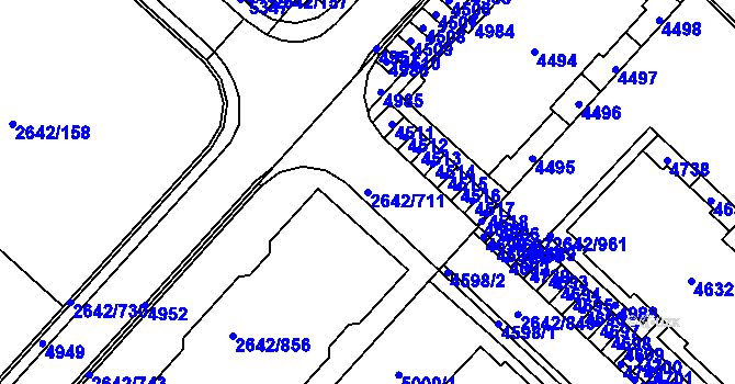 Parcela st. 2642/711 v KÚ Kuřim, Katastrální mapa