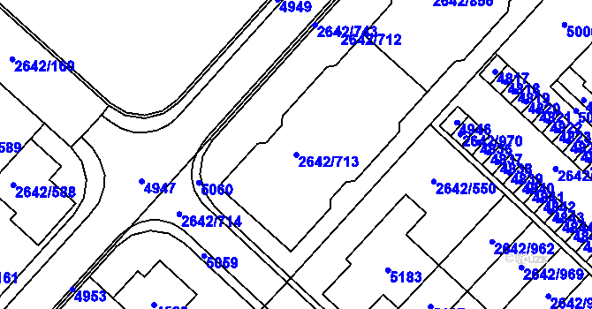 Parcela st. 2642/713 v KÚ Kuřim, Katastrální mapa