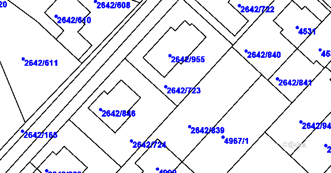 Parcela st. 2642/723 v KÚ Kuřim, Katastrální mapa