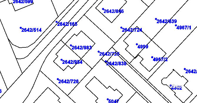 Parcela st. 2642/725 v KÚ Kuřim, Katastrální mapa