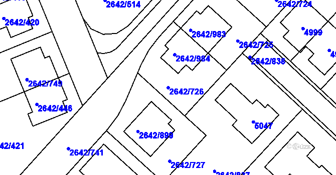 Parcela st. 2642/726 v KÚ Kuřim, Katastrální mapa