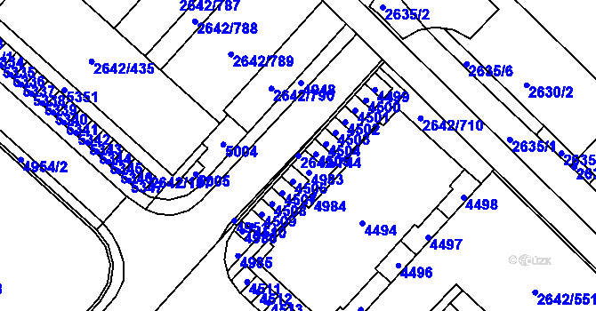 Parcela st. 2642/744 v KÚ Kuřim, Katastrální mapa