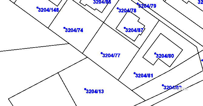 Parcela st. 3204/77 v KÚ Kuřim, Katastrální mapa