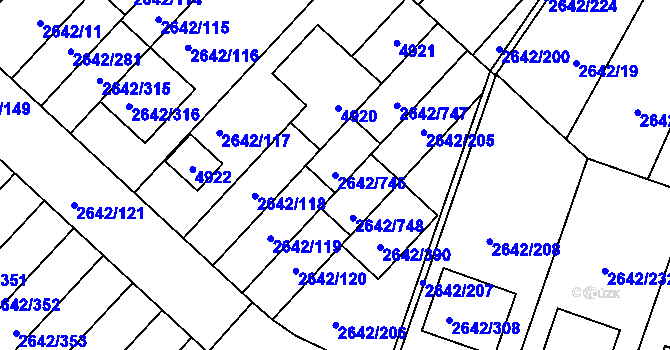 Parcela st. 2642/746 v KÚ Kuřim, Katastrální mapa