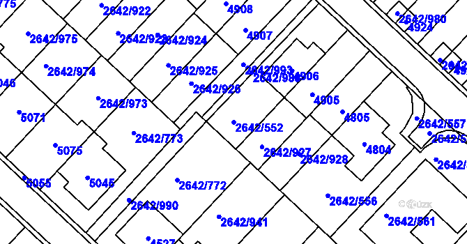Parcela st. 2642/552 v KÚ Kuřim, Katastrální mapa