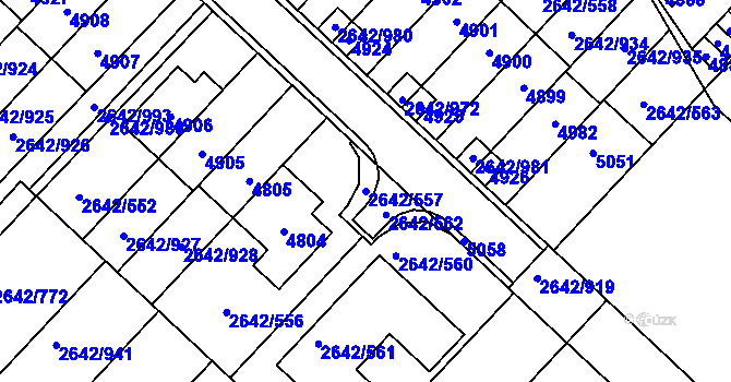 Parcela st. 2642/557 v KÚ Kuřim, Katastrální mapa