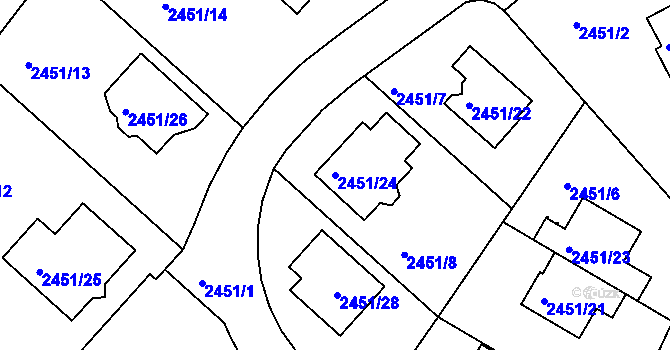Parcela st. 2451/24 v KÚ Kuřim, Katastrální mapa