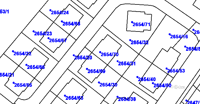 Parcela st. 2654/70 v KÚ Kuřim, Katastrální mapa