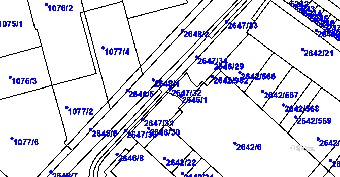 Parcela st. 2647/32 v KÚ Kuřim, Katastrální mapa