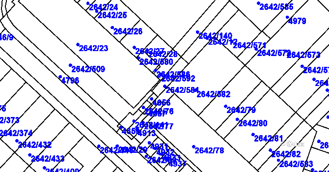 Parcela st. 2642/581 v KÚ Kuřim, Katastrální mapa