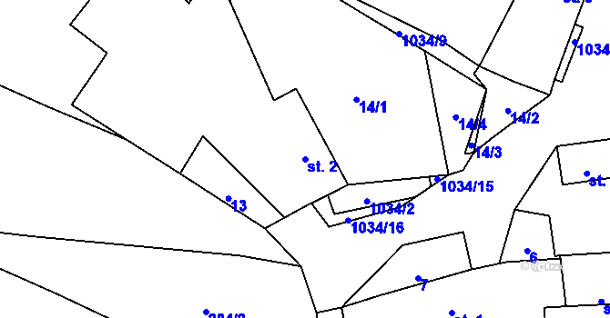 Parcela st. 2 v KÚ Kuřimany, Katastrální mapa