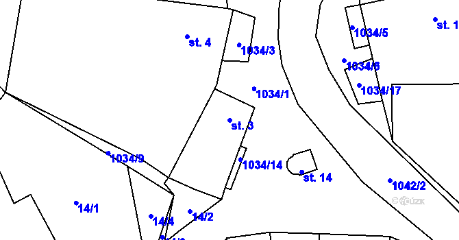 Parcela st. 3 v KÚ Kuřimany, Katastrální mapa