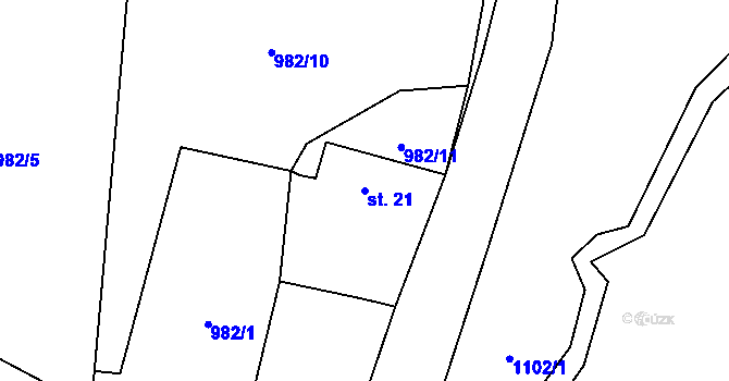 Parcela st. 21 v KÚ Kuřimany, Katastrální mapa