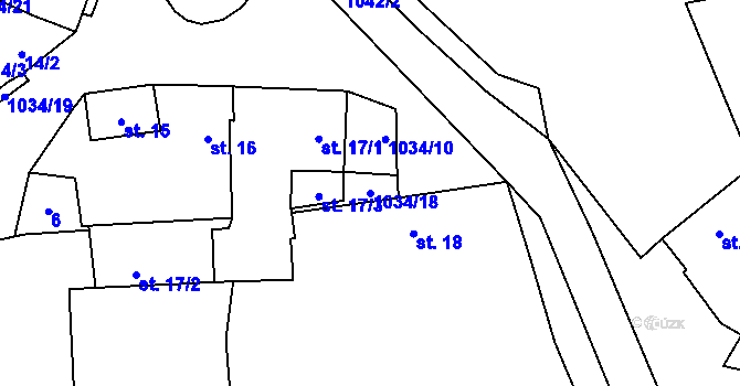 Parcela st. 1034/18 v KÚ Kuřimany, Katastrální mapa
