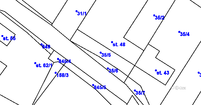 Parcela st. 35/5 v KÚ Kuřimská Nová Ves, Katastrální mapa
