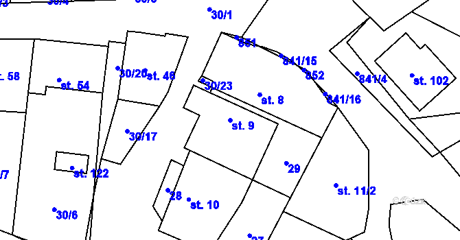 Parcela st. 9 v KÚ Kuřimská Nová Ves, Katastrální mapa
