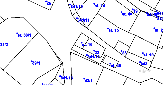 Parcela st. 16 v KÚ Kuřimská Nová Ves, Katastrální mapa