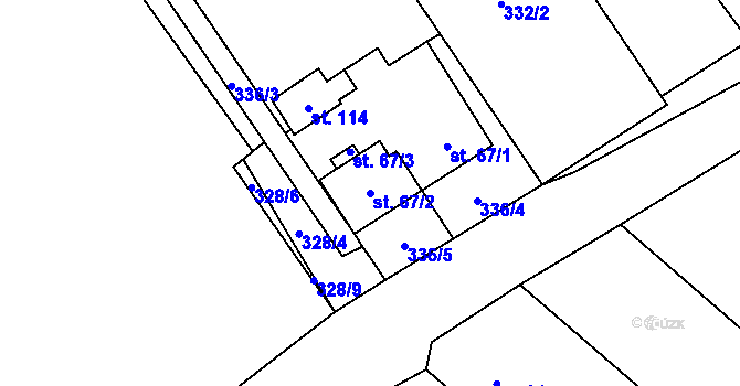 Parcela st. 67/2 v KÚ Kuřimská Nová Ves, Katastrální mapa