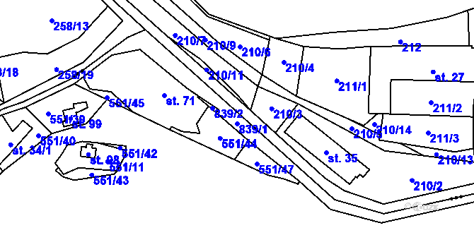 Parcela st. 839/1 v KÚ Kuřimská Nová Ves, Katastrální mapa