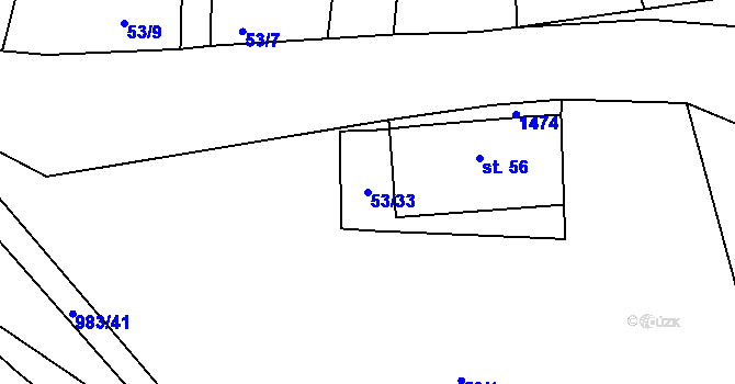 Parcela st. 53/33 v KÚ Kuřimské Jestřabí, Katastrální mapa