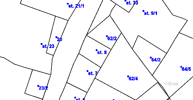 Parcela st. 8 v KÚ Kuřimské Jestřabí, Katastrální mapa