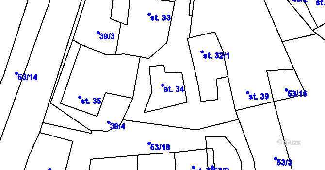Parcela st. 34 v KÚ Kuřimské Jestřabí, Katastrální mapa