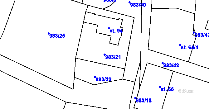 Parcela st. 983/21 v KÚ Kuřimské Jestřabí, Katastrální mapa