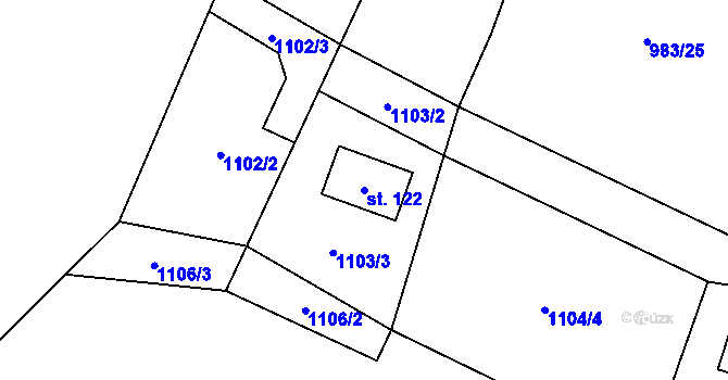 Parcela st. 122 v KÚ Kuřimské Jestřabí, Katastrální mapa
