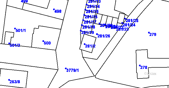 Parcela st. 281/2 v KÚ Kutná Hora, Katastrální mapa