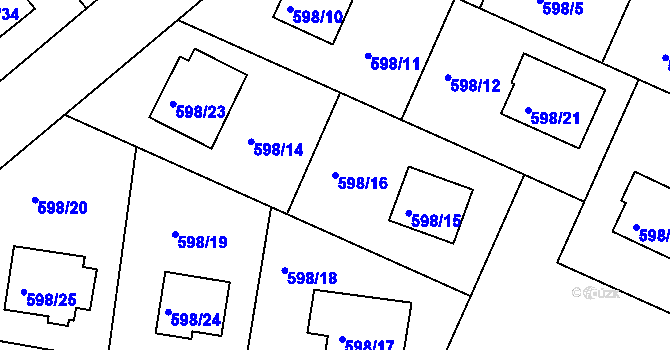 Parcela st. 598/16 v KÚ Kutná Hora, Katastrální mapa